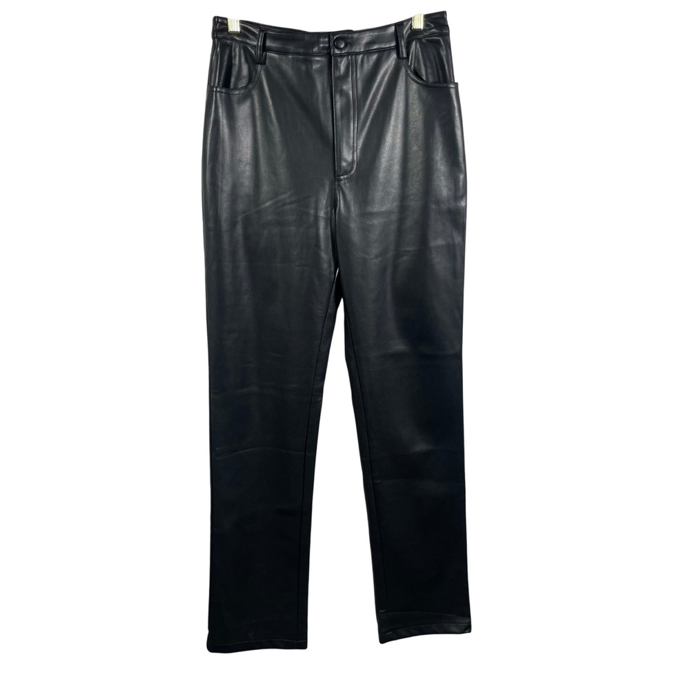 Nasty Gal Collection‎ Faux Leather Pants Women's 8 Black High Rise Straight Leg
